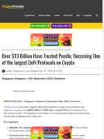 Over $13 Billion Have Trusted Pendle, Becoming One of the largest DeFi Protocols on Crypto