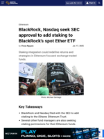 BlackRock, Nasdaq seek SEC approval to add staking to BlackRock's spot Ether ETF
