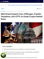 Wall Street Experts from JPMorgan, Franklin Templeton Join CFTC to Guide Crypto Market Rules