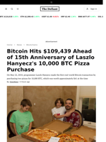 Bitcoin Hits $109,439 Ahead of 15th Anniversary of Laszlo Hanyecz's 10,000 BTC Pizza Purchase - 