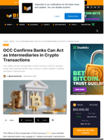 OCC Approves Banks As Intermediaries In Crypto Transactions