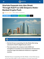 Startale Expands Into Abu Dhabi Through Hub71 as UAE Deepens State-Backed Crypto Push