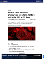 Bitcoin faces sell-side pressure as long-term holders sell 815K BTC in 30 days