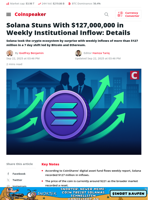 Solana Draws $127M in Weekly Institutional Inflows