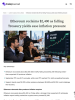 Ethereum reclaims $2,400 as falling Treasury yields ease inflation pressure - CoinJournal