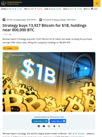 Strategy Adds 13,927 Bitcoin, Boosts Holdings to 780,897