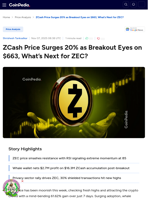 ZCash Price Surges 20% as Breakout Eyes on $663, What’s Next for ZEC?