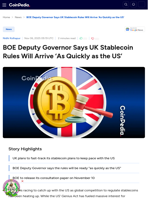 BOE Deputy Governor Says UK Stablecoin Rules Will Arrive ‘As Quickly as the US’