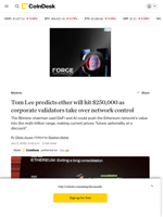 Tom Lee predicts ETH will hit $250,000 as corporate validators take over network control