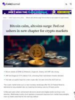 Bitcoin calm, altcoins surge: Fed cut ushers in new chapter for crypto markets - CoinJournal