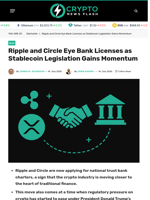 Ripple and Circle Eye Bank Licenses as Stablecoin Legislation Gains Momentum - Crypto News Flash