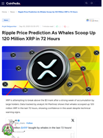 Ripple Price Prediction As Whales Scoop Up 120 Million XRP in 72 Hours