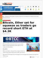 Bitcoin, Ether set for squeeze as traders go record short ETH at $4.3K - The Crypto News Wire