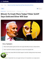 Bitcoin To Crash More Today? Peter Schiff Says Gold and Silver Will Soar