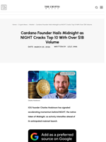 Cardano Founder Hails Midnight as NIGHT Cracks Top 10 With Over $1B Volume