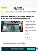 Franklin Templeton launches tokenized ETFs trading 24/7 in crypto wallets