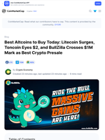 Best Altcoins to Buy Today: Litecoin Surges, Toncoin Eyes $2, and BullZilla Crosses $1M Mark as Best Crypto Presale: Guest Post by Crypto Economy | CoinMarketCap