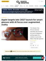 Apple targets late-2027 launch for smart glasses with AI focus over augmented reality