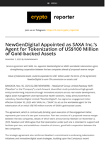 NewGenDigital Appointed as SAXA Inc.’s Agent for Tokenization of US$100 Million of Gold-backed Assets