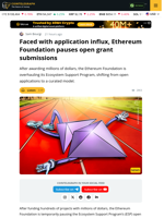 Ethereum Foundation Pauses Open Grants to Focus on Strategic Funding Model