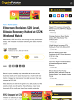 Ethereum Reclaims $2K Level, Bitcoin Recovery Halted at $72K: Weekend Watch
