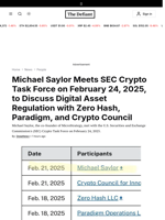 Michael Saylor Meets SEC Crypto Task Force on February 24, 2025, to Discuss Digital Asset Regulation with Zero Hash, Paradigm, and Crypto Council - 