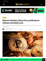 Bitcoin Holders Stay Firm as Binance Inflows Hit 2020 Low - CoinCentral