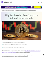 Why Bitcoin could rebound up to 21% this week: experts explain - CoinJournal