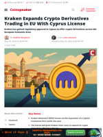 Kraken Gains Cyprus License to Offer Derivatives in EU