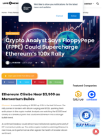 Crypto Analyst Says FloppyPepe (FPPE) Could Supercharge Ethereum’s 100x Rally | Live Bitcoin News