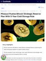 Missouri Pushes Bitcoin Strategic Reserve Plan With 5-Year Cold Storage Rule