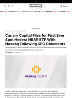 Canary Capital Files for First Ever Spot Hedera HBAR ETF With Nasdaq Following SEC Comments - 