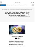 If You Hold $100K in XRP or Bitcoin, Which Will Make You More Money, XRP Gaining $2 or Bitcoin Rising $20,000