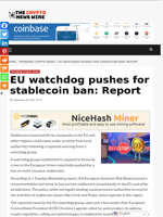 EU watchdog pushes for stablecoin ban: Report - The Crypto News Wire