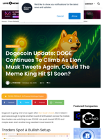 Dogecoin Update: DOGE Continues To Climb As Elon Musk Tweets
Again, Could The Meme King Hit $1 Soon?