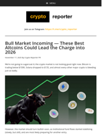 Bull Market Incoming — These Best Altcoins Could Lead the Charge into 2026