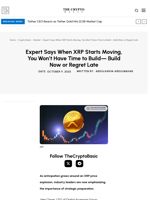 Expert Says When XRP Starts Moving, You Won’t Have Time to Build— Build Now or Regret Late