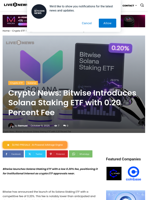 Crypto News: Bitwise Introduces Solana Staking ETF with 0.20 Percent Fee | Live Bitcoin News