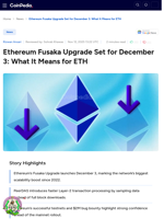 Ethereum Fusaka Upgrade Set for December 3: What It Means for ETH