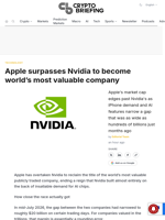 Apple surpasses Nvidia to become world's most valuable company