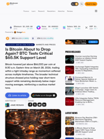 Is Bitcoin About to Drop Again? BTC Tests Critical $65.5K Support Level – Markets and Prices Bitcoin News