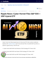 Ripple News: Cyber Hornet Files S&P 500 + XRP Hybrid ETF