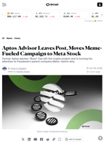 Aptos Advisor Leaves Post, Moves Meme-Fueled Campaign to Meta Stock - Decrypt