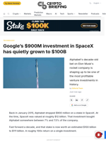 Google's $900M investment in SpaceX has quietly grown to $100B