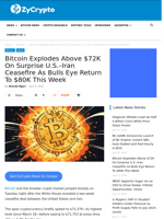 Bitcoin Explodes Above $72K On Surprise U.S.–Iran Ceasefire As Bulls Eye Return To $80K This Week ⋆ ZyCrypto