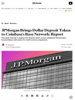 JPMorgan Brings Dollar Deposit Token to Coinbase's Base Network: Report - Decrypt