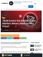 TRON Enters the $900B Ticket Market: What's Next for TRX Price? | Live Bitcoin News