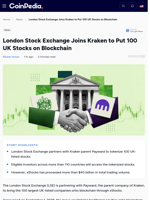 LSE Partners With Kraken to Tokenize 100 UK Stocks