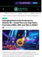 Emerging Meme Coin Predicted to Shatter $1 – Could This Low-Cap Token Overtake LIBRA, XRP, and SOL in 2025? - Crypto News Flash
