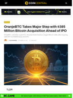 OranjeBTC Takes Major Step with $385 Million Bitcoin Acquisition